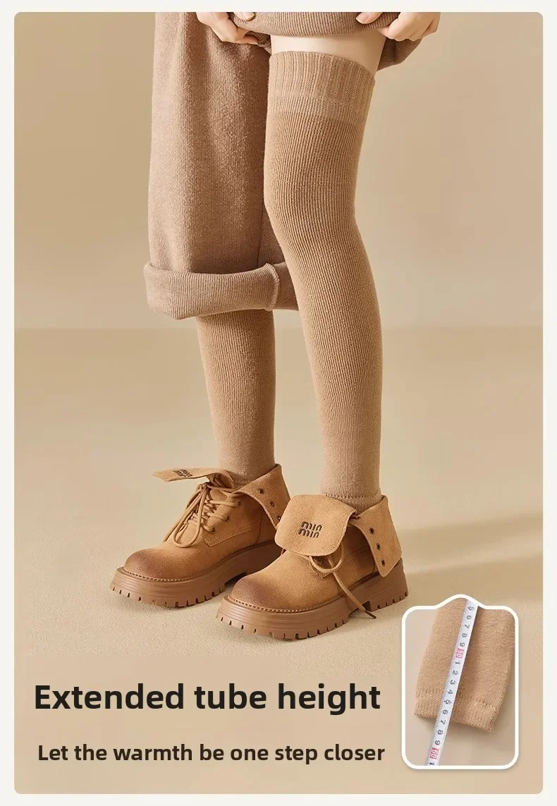 Overknee-Socken für Damen, mit Thermo-Fleece gefüttert, verdickte Wolle, Beinwärmer, Winter-Knieschutz gegen Kälte – Detail 11