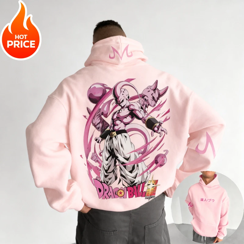 Anime Dragon Ball Majin Buu Harajuku 2026 Streetwear Męska Bluza Vintage z Kapturem Zimowa Damska Oversize Bluza z Długim Rękawem