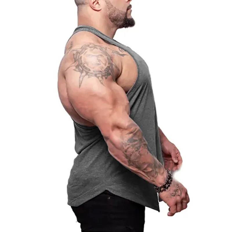 Cotton Breathable Sleeveless T-Shirt Mens Running Sport Tank Top Gym Bodybuilding Fitness Muscle Singlet Fashion Racer Back Vest