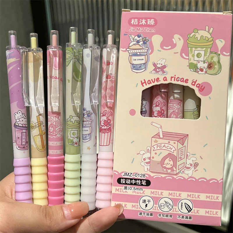 6Pcs Kawaii Cartoon Gel Pen 0. 5mm Quick-Drying Black Ink Writing Smooth Pen Student Stationery Office Supplies Gift