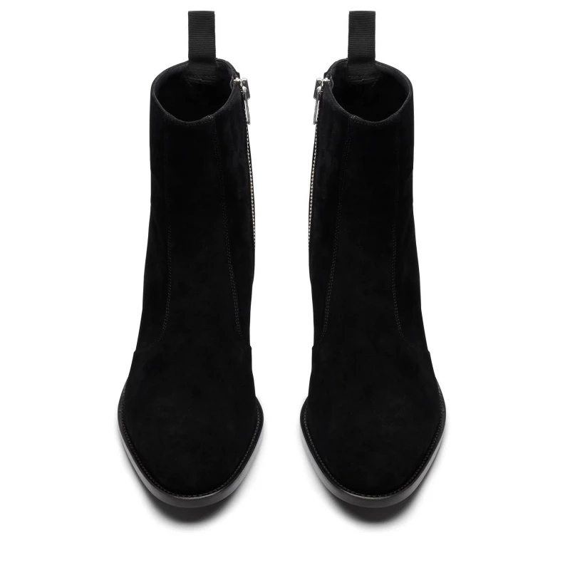 Black Cow Suede Men Western Ankle Boots Zipper Square Toe Men Winter Shoes Business Men Short Boots Handmade Men Ankle Boots