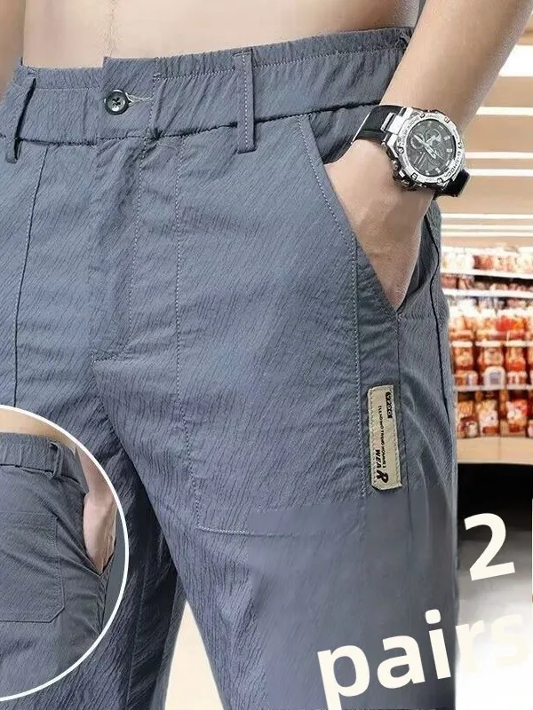 

Ice Silk Straight Leg Casual Pants Men's Summer Thin Qui Dry Breathable Cool Feeling Long Trousers Busin Casual Loose Fit