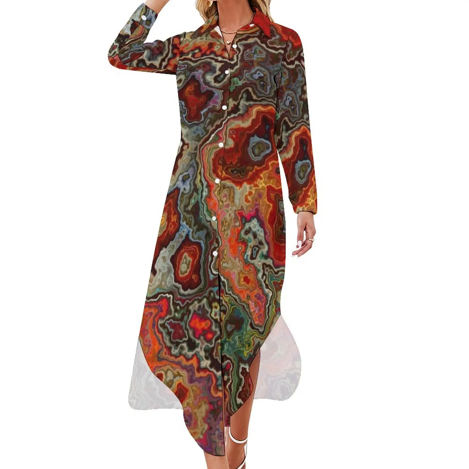 

Blood Geode Long Sleeved Shirt Dress dresses summer woman 2024 elegant chic women dresses promotion