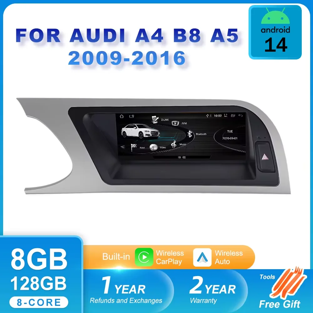 

Автомобильный экран Android 14 для Audi A4 B8 A5 2008-2017 MMI GPS навигация Мультимедиа Стерео 8 + 64 Гб WIFI 4G Google CarPlay радио