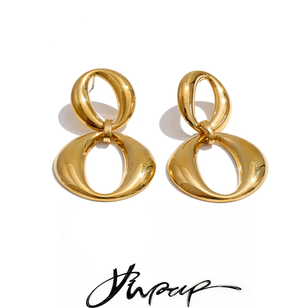 Yhpup High Quality Stainless Steel Geometric Hollow Drop Earrings for All Occasions Distinctive Temperament Career Women Jewelry