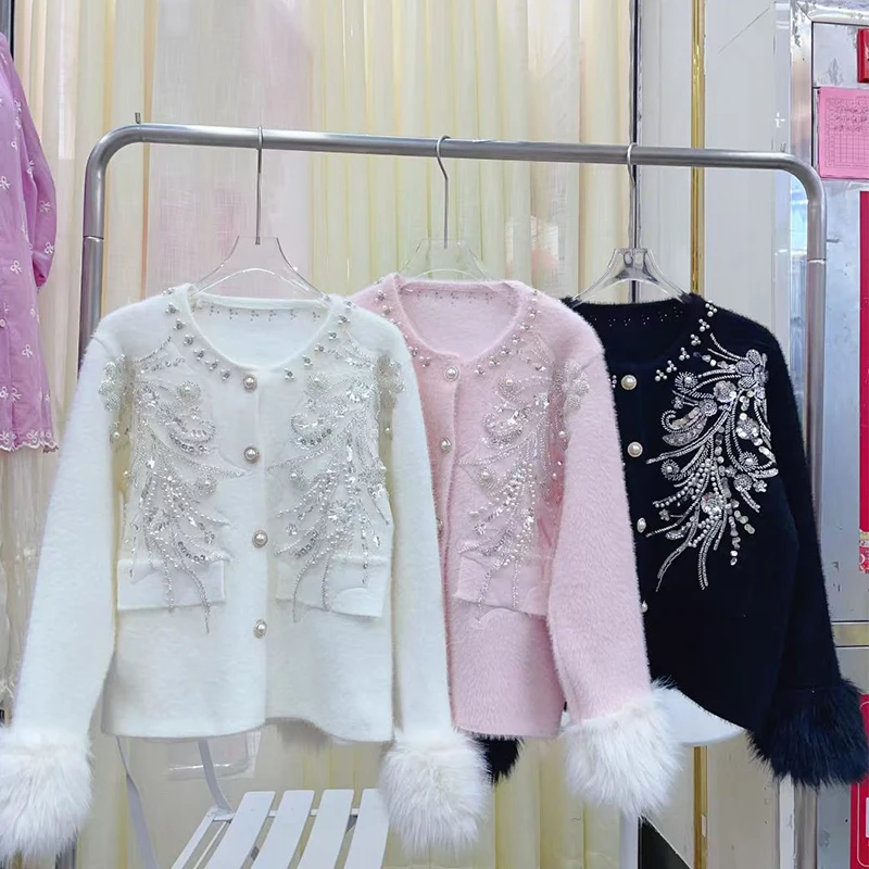 

Beaded Sequins Flower Mink Hair Jacket Women's Autumn and Winter 2025 New Top