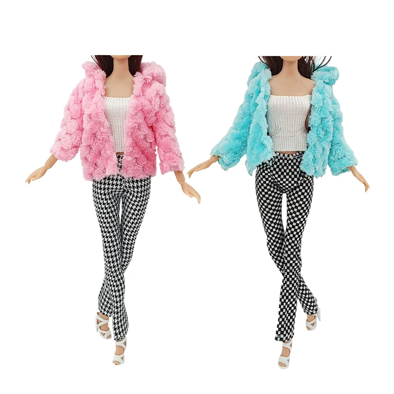 Il più nuovo Set bambola moda cappotto di pelliccia morbida top pantaloni cappello inverno caldo bambola vestiti per Barbiees bambola vestiti accessori ragazze giocattolo