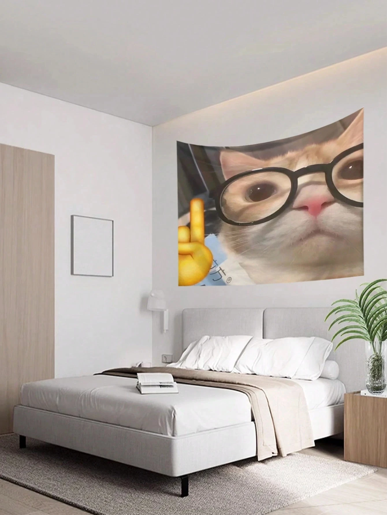 Wandteppich mit lustigem süßem Katzen-Design, Baum-Silhouette und rechteckiger Wandteppich mit Stern-Aufdruck für Wohnzimmer, Schlafzimmer