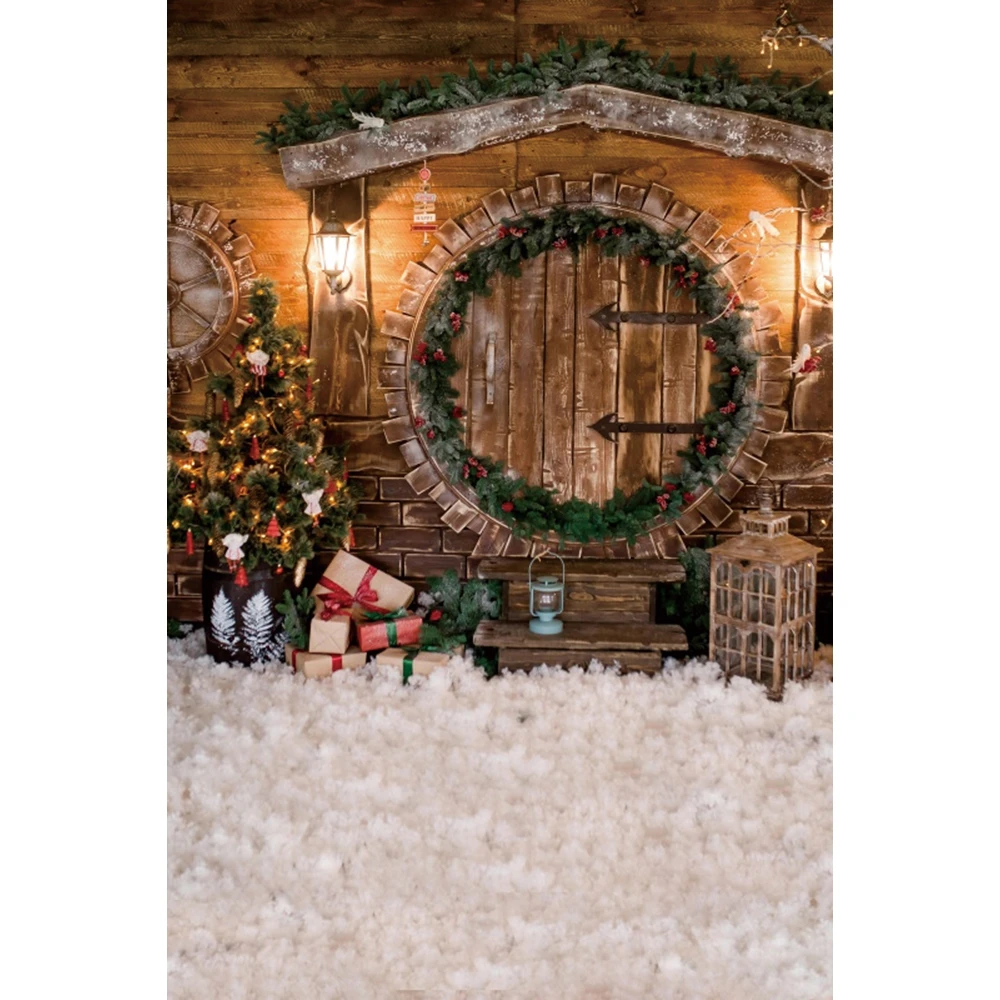 Christmas Backdrop Winter Xmas Tree Santa Claus Wood Board Fireplace Gifts Baby Portrait Photography Background Photo Studio