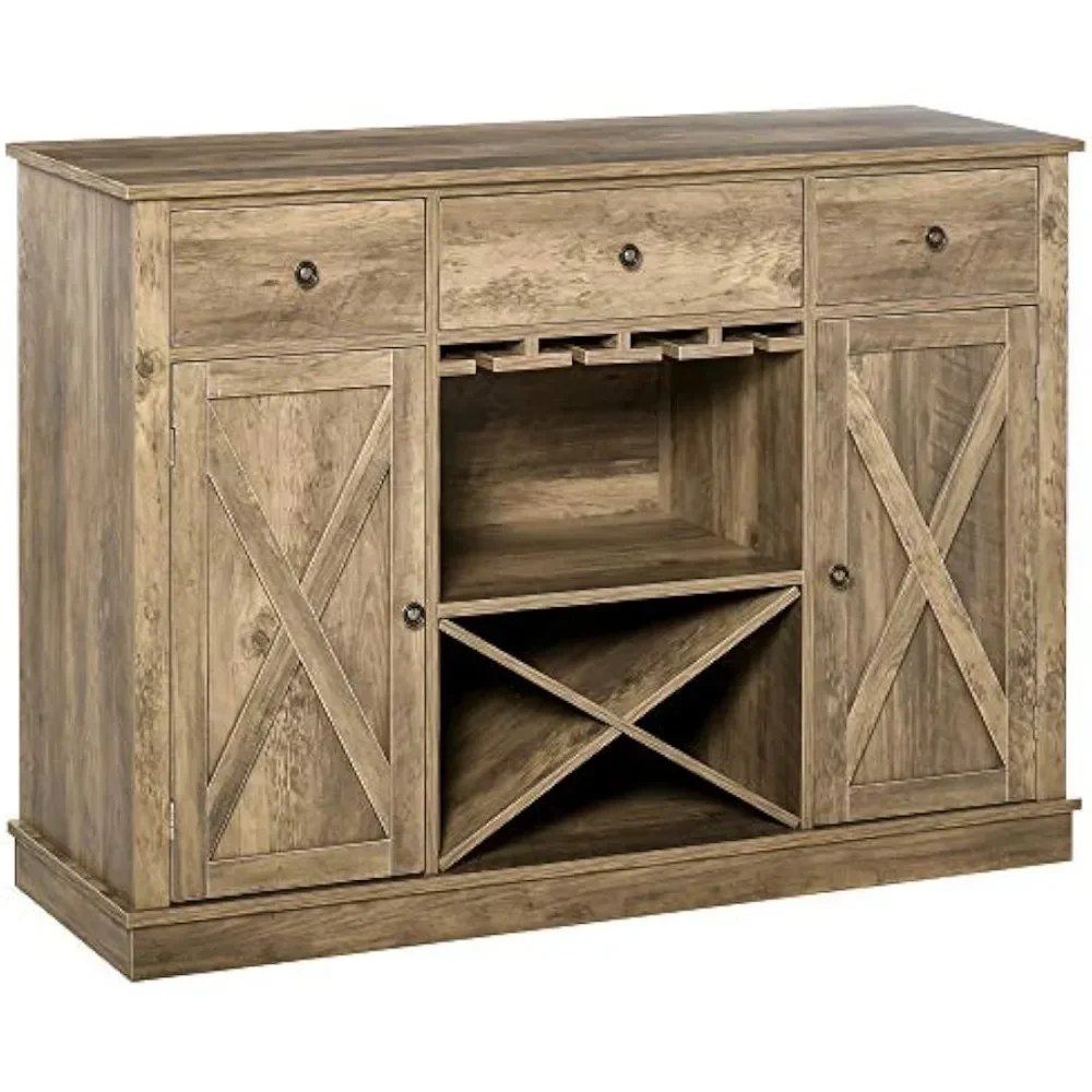 

Farmhouse Coffee Bar Cabinet, Wine Cabinet with 3 Drawers, Sideboard Buffet Cabinet with X-Shaped Wine Rack and Stemware Holder