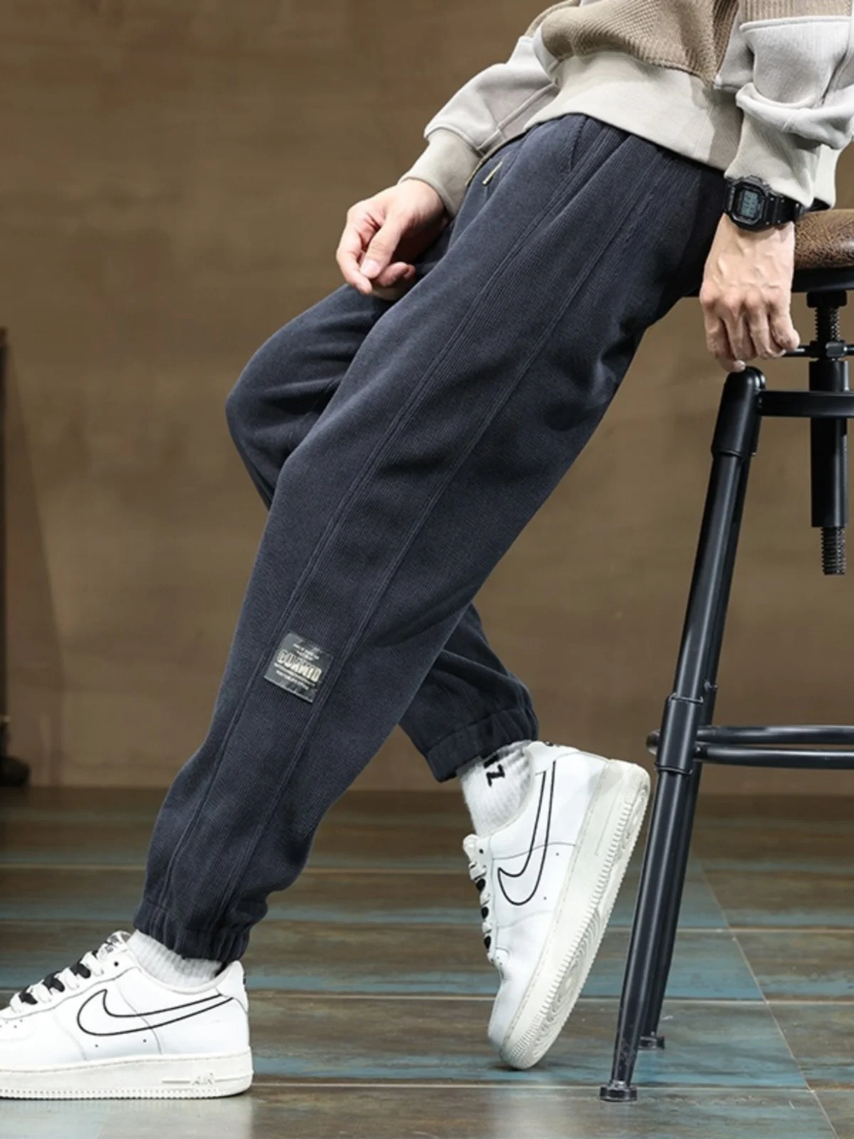 

Men's Corduroy Pants Thiened Fce Warmth Leisure Trousers Autumn Winter Low Waist Long Pants Youth Sle Bla Color