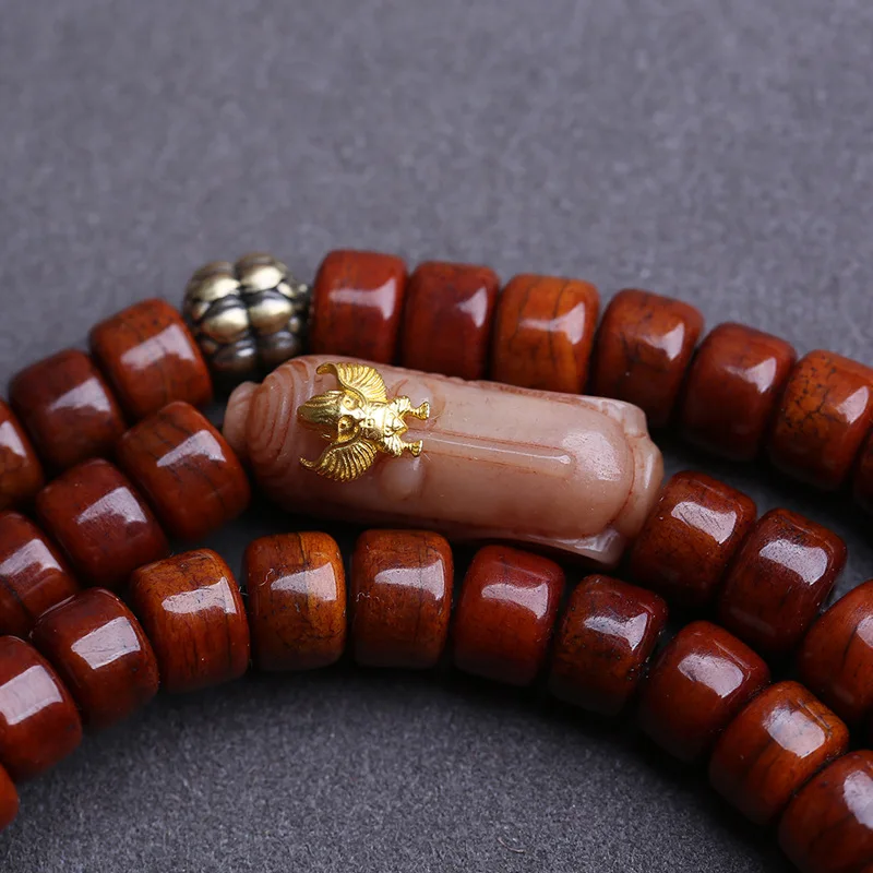 Yak barrel , 108 Buddhist beads, camel bone three-way Pixiu pendant, copper accessories