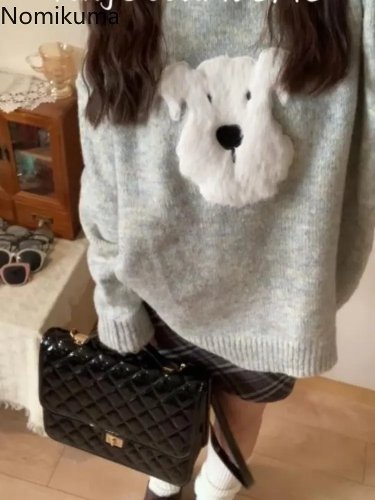

Sueter Mujer Korean Pullovers for Women Dog Jacquard Sweater Knitwear Jumper Pull Femme Fashion Casual Loose Cute Knitted Tops