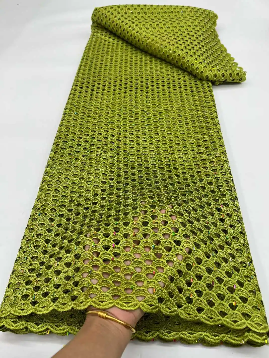 

High Quality African Cord Lace Fabric 2026 Nigerian French Guipure Lace with Rhinestones for Wedding Dress