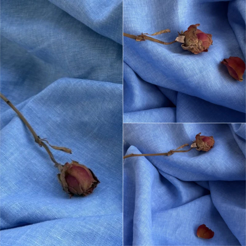 

100% Pure Linen Blue Fabric Dress Pants Skirt Curtains Autumn Winter Vintage Breathable Handmade Sewing DIY Home Craft Material