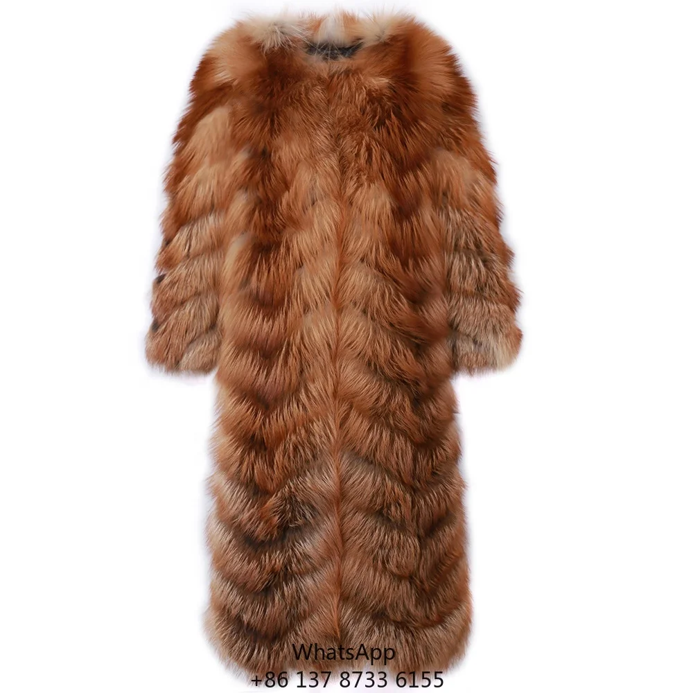 

Длинное женское меховое пальто из натурального лисьего меха, зимнее теплое, больших размеров