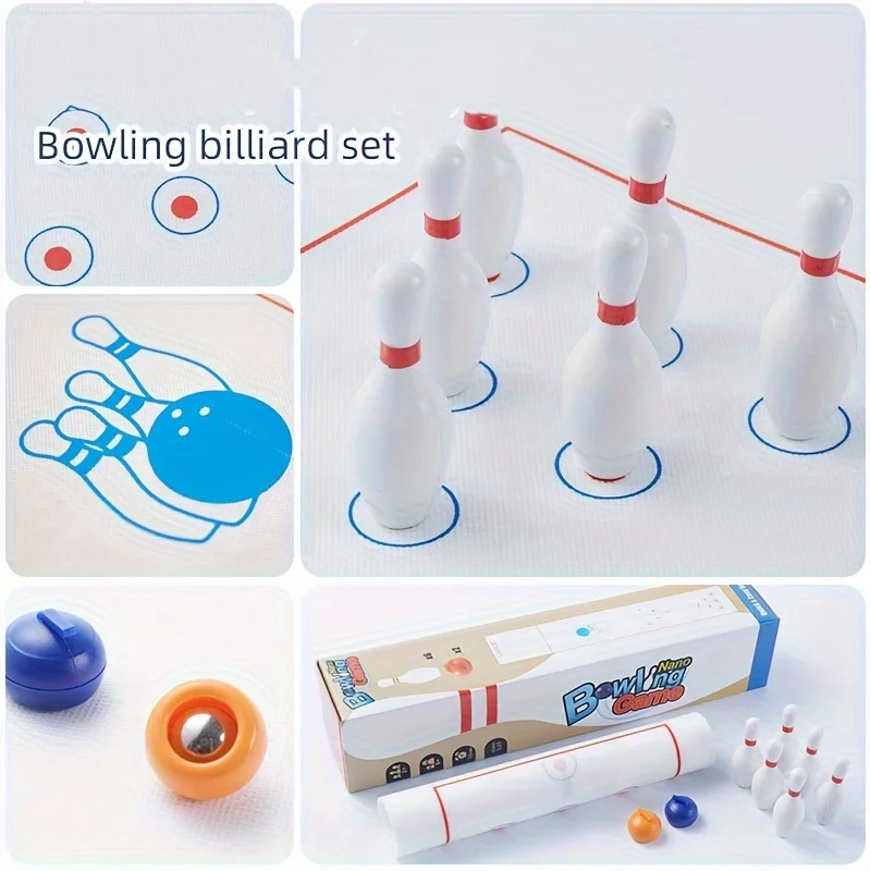

3-in-1 Indoor Table Sports Game - Mini Bowling, Curling, and Foxball Scoring, Suitable for Family Entertainment and Young Player