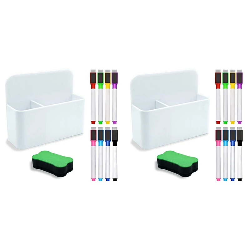 2X Magnetic Dry Erase Marker Holder, Magnetic Marker Holder For Whiteboard, 16 Pieces Magnetic Dry Erase Markers