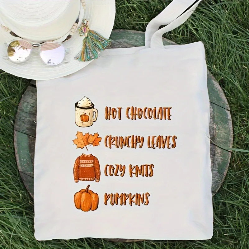 

Thanksgiving Pumpkin Print Tote Bag Autumn Harvest Theme Canvas Bag for Women Seasonal Holiday Shopping Festive Shoulder Bag