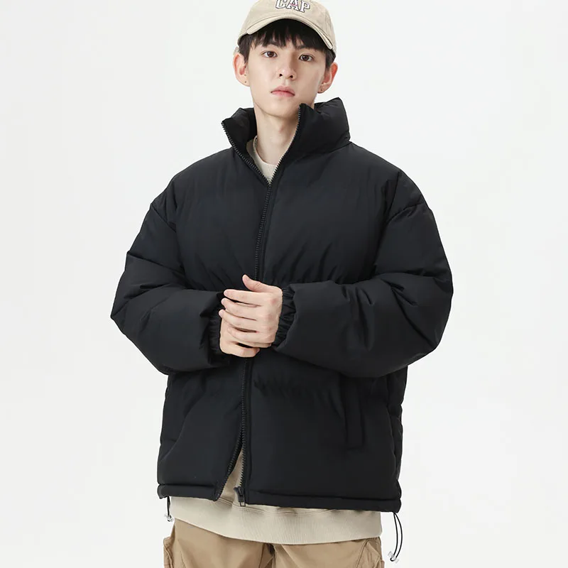 

Мужская толстая однотонная теплая хлопковая куртка, хлопковое пальто, осенне-зимняя хлопковая куртка дофамина, мужское пальто с воротником-стойкой