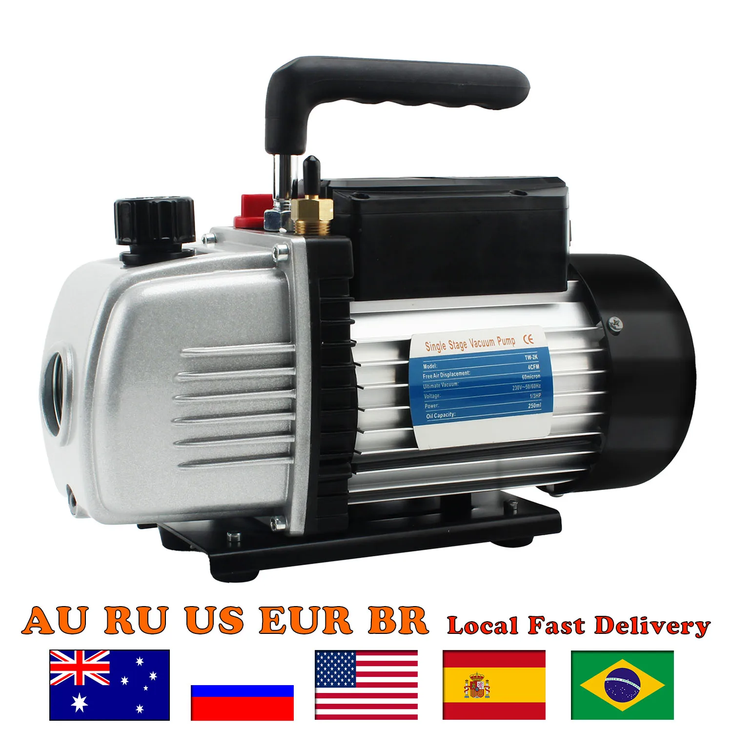 Vacuum Pump - Model TW-2K, 4/4.8CFM Free Air Displacement, 60 Utimate Vacuum, 110-115V/50Hz ,230V/60Hz 1/3HP Power