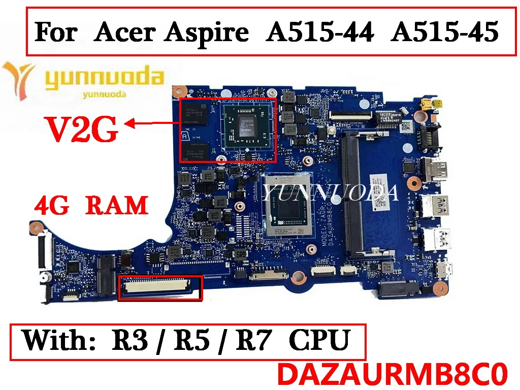 Imagem -02 - Placa-mãe Portátil para Acer Aspire A51544 A515-45 r3 r5 r7 Cpu 4g Ram Ddr4 100 Testado Dazaurmb8c0