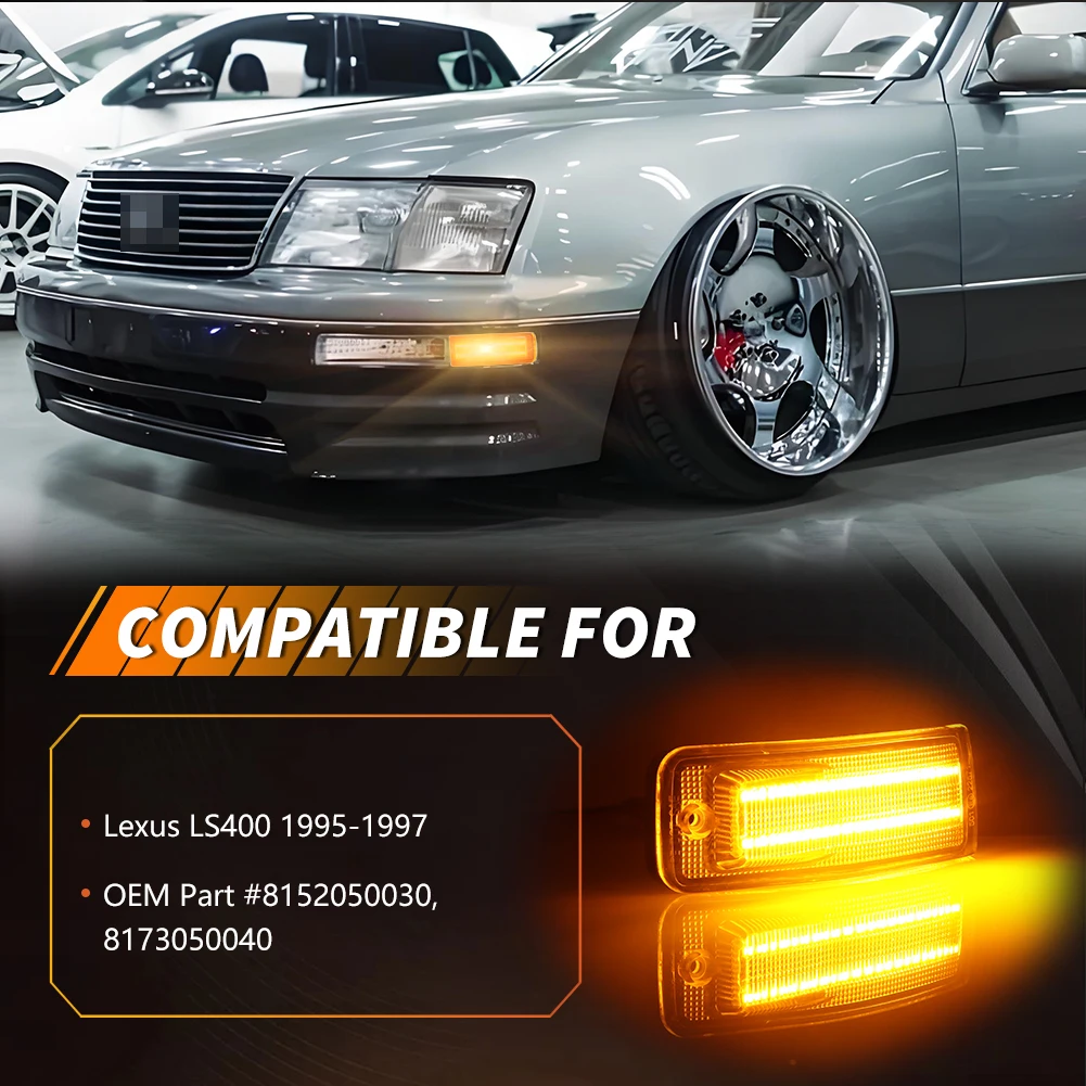 2PCS Front Bumper Parking Light Outer Side Marker Lights With Super Bright LED For 1995 1996 1997 Lexus LS400