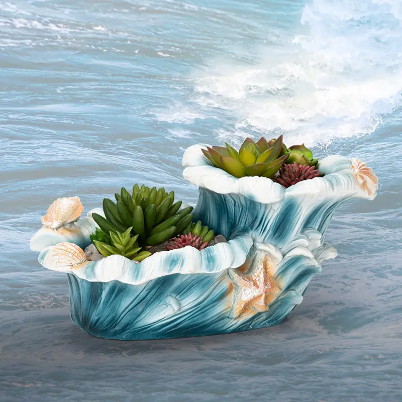 

Nordic Ocean Wave Succulent Flower Pot Resin Adornments Outdoor Garden Landscape Figurines Crafts Balcony Park Furnishing Decor