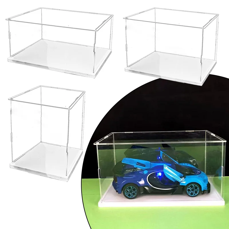 

Acrylic Display Case Box With Door Collectibles Assemble Showcase Dust Proof Protection Showcase with White Base Self-Assembly