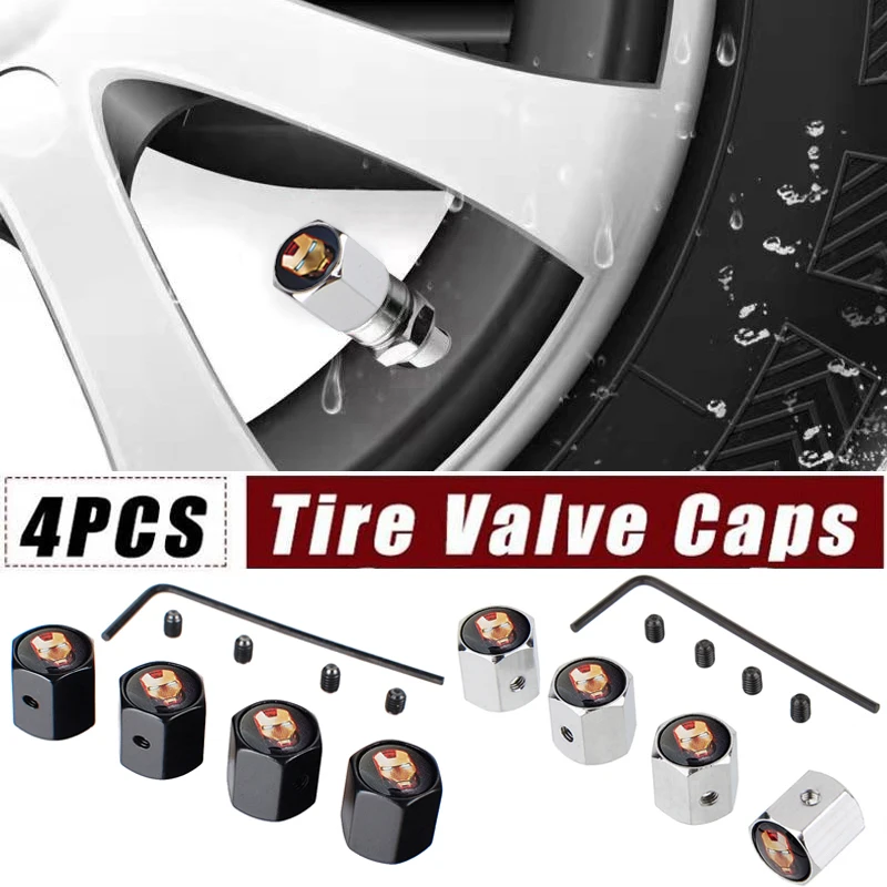 

4pcs Miniso Anime Cartoon Marvel Iron Man Anti-Theft Car Wheel Tire Valve Stem Caps Air Covers for Abarth Suzuki Jeep Jaguar KIA