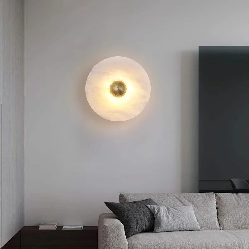 

Simple Home Art Decoration Wall-Mounted Bedside Lamp Nordic Light Luxury Style Hotel Corridor Background Wall Round Marble Lamp