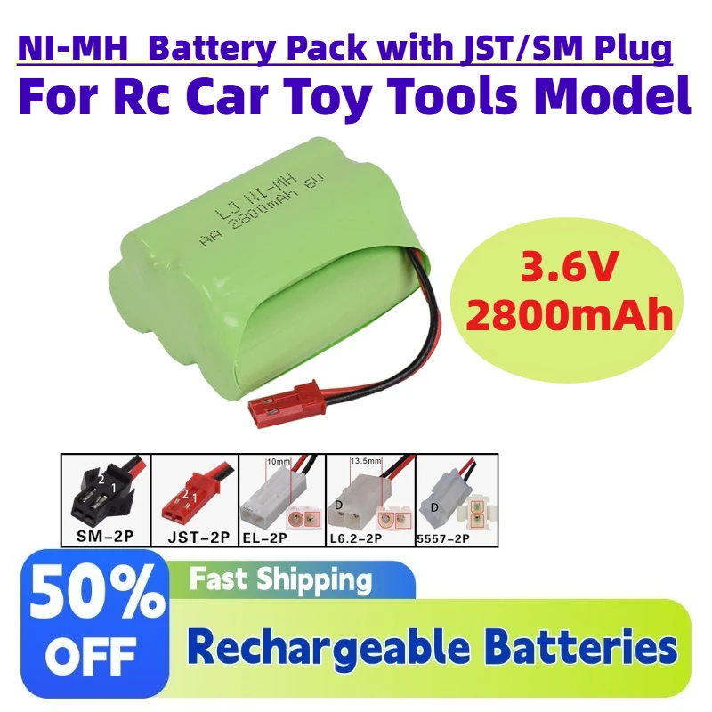 

High quality 6V 2800mAh T-shaped NI-MH Rechargeable Battery Pack with JST/SM Plug For Rc Car Toy Tools Model AA battery
