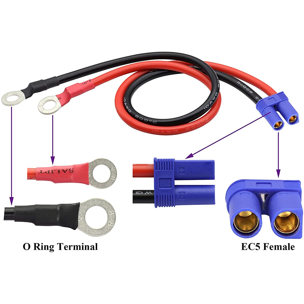 Cavo terminale da 50CM EC5 a O Ring, EC5 femmina a O Ring occhiello terminale spina connettore cavo 10AWG RC ESC caricatore alimentazione laterale