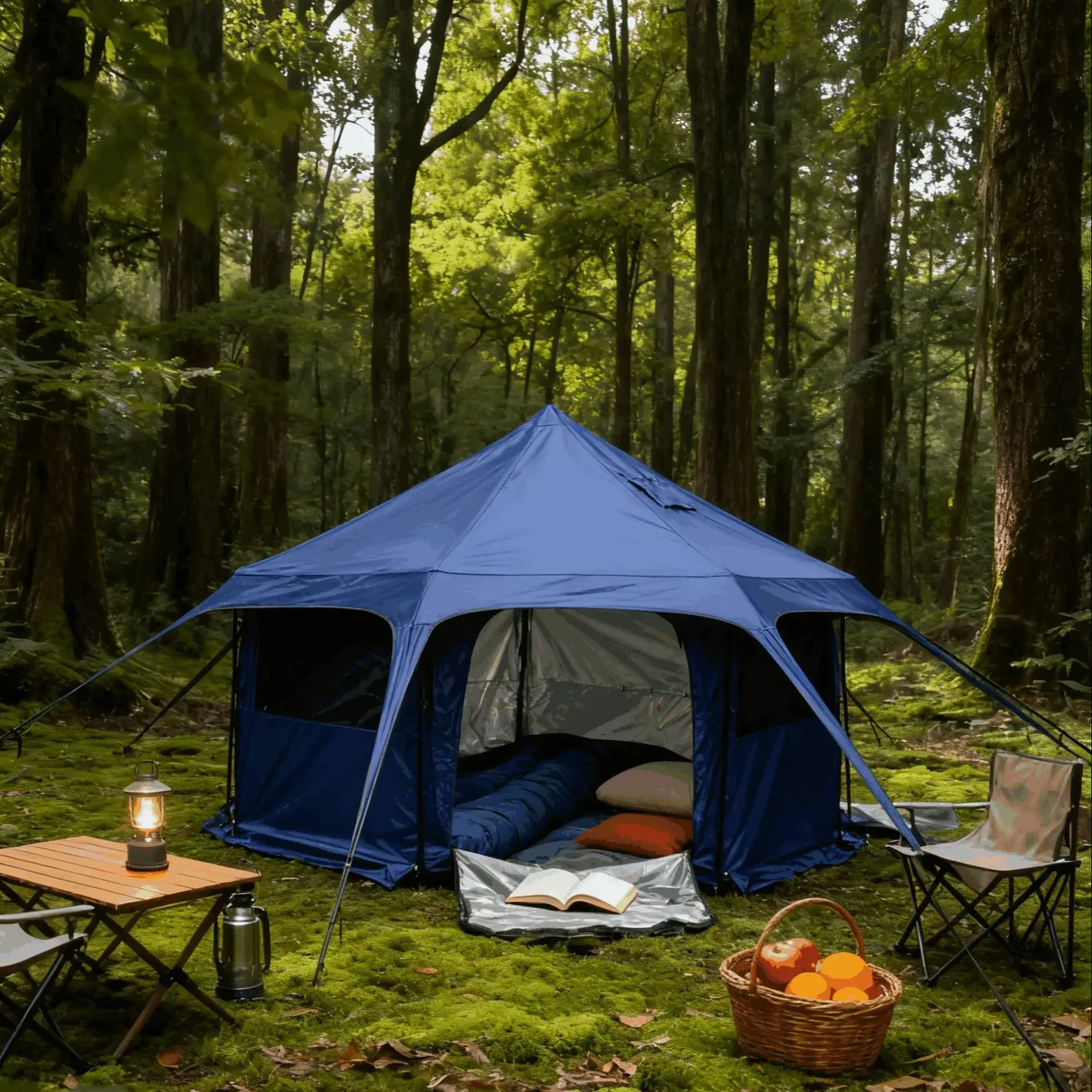 Bell Tent for Glamping & Camping Outdoor,Waterproof Canvas with Stove Jack, 6 Person Yurt with Canopy Mesh Window Large Space
