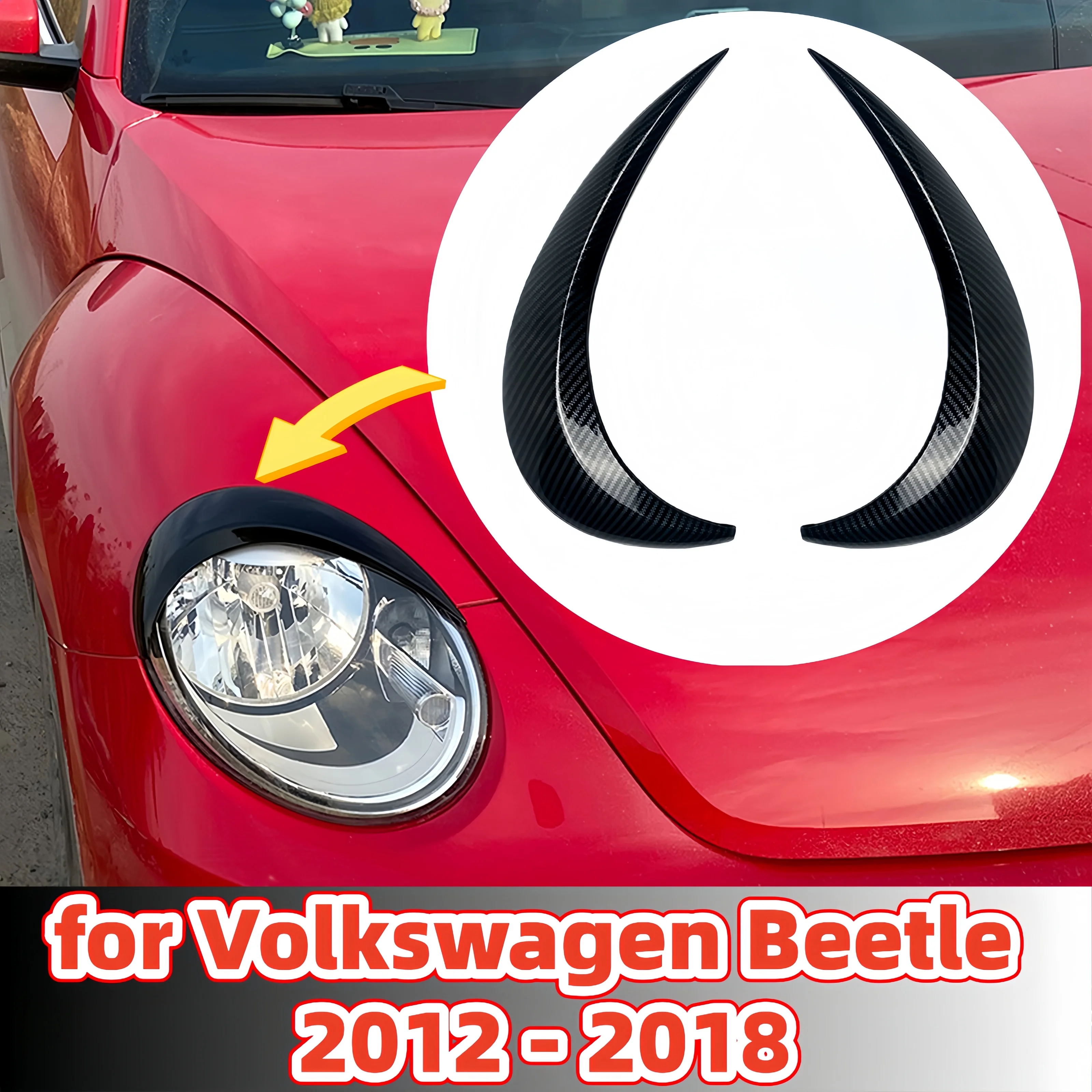 

Для Volkswagen Beetle A5 2012-2018 крышки для фар и бровей, глянцевая черная клейкая наклейка из АБС-пластика, внешний Стайлинг