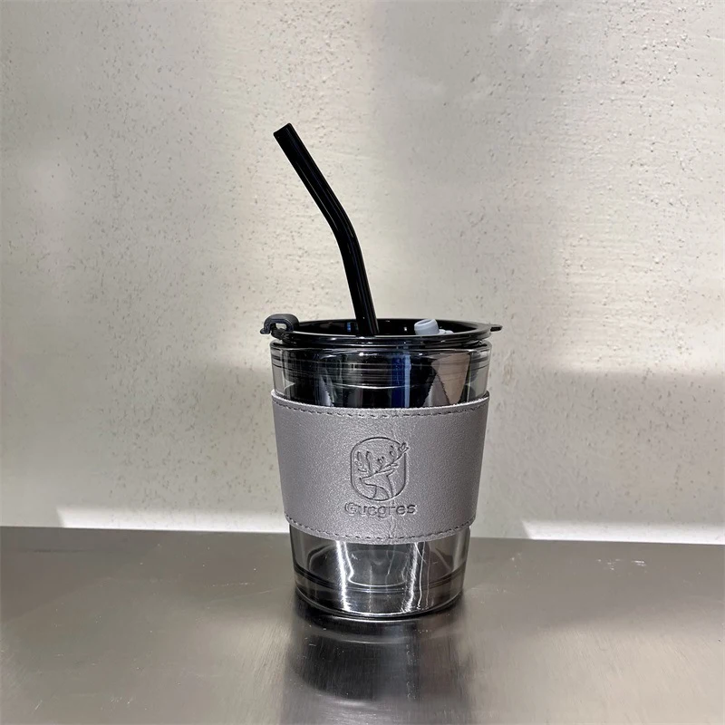 High-quality 350/450ml Iced Juice Milk Glass Cup Transparent Straw Drinkware Coffee Cup With Cover Travel Party Cup Gift