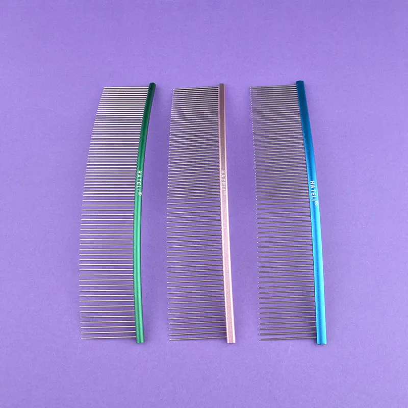 Pet Curved Comb Stainless Steel Combs Professional Pet Grooming Comb Dense Sparse Teeth Dog Cat Cleaning Brush Open Knot Comb