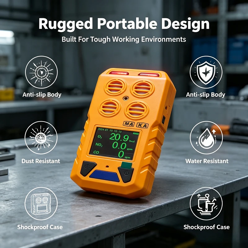 Handheld Mining 4-in-1 Gas Detector Alarm, Portable Gas Tester for NO2 CO2 Gas Monitoring