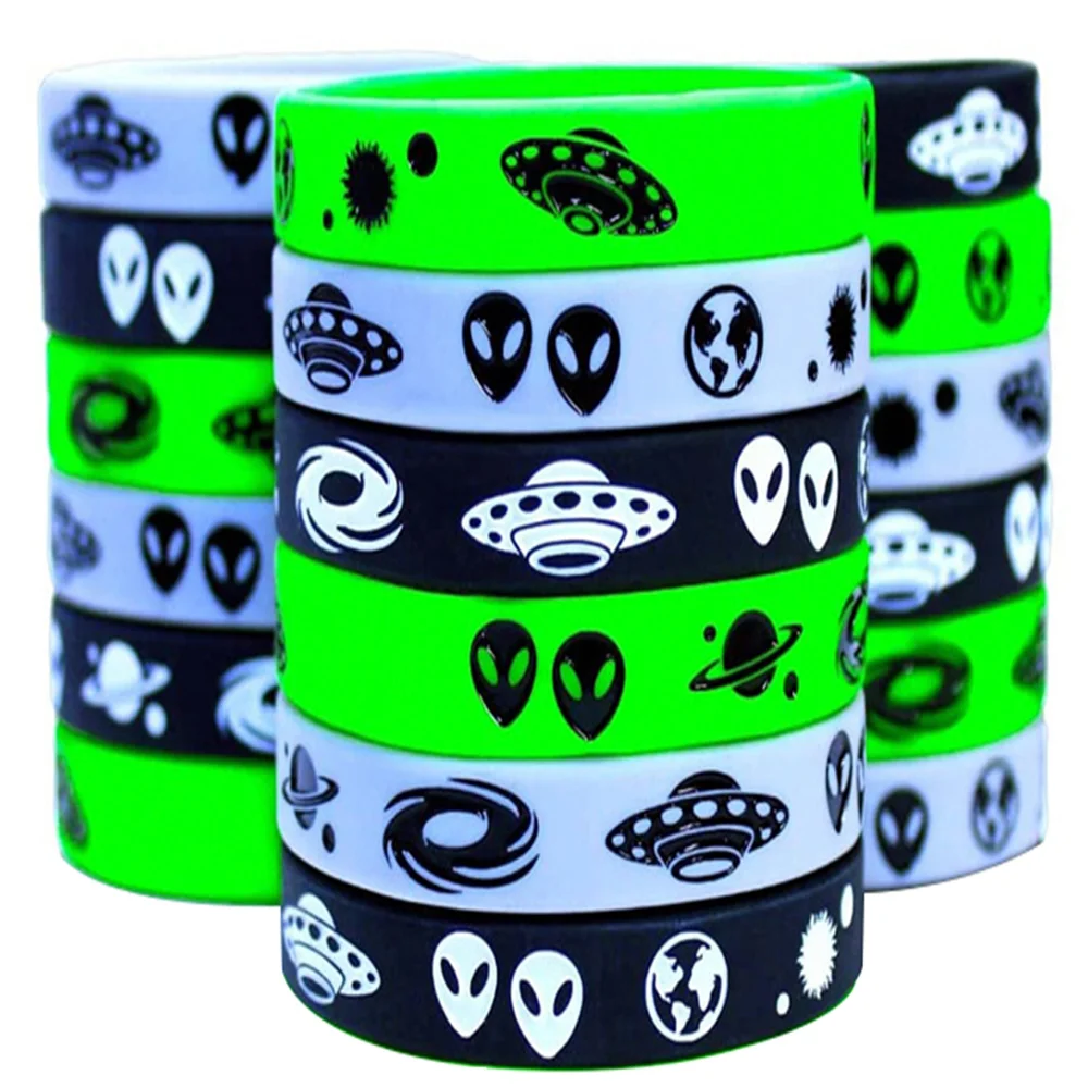 12pcs Outer Space Rubber Bracelet Galaxy Favors Space Theme Solar System Universe Planets Alien Birthday Party Decorations