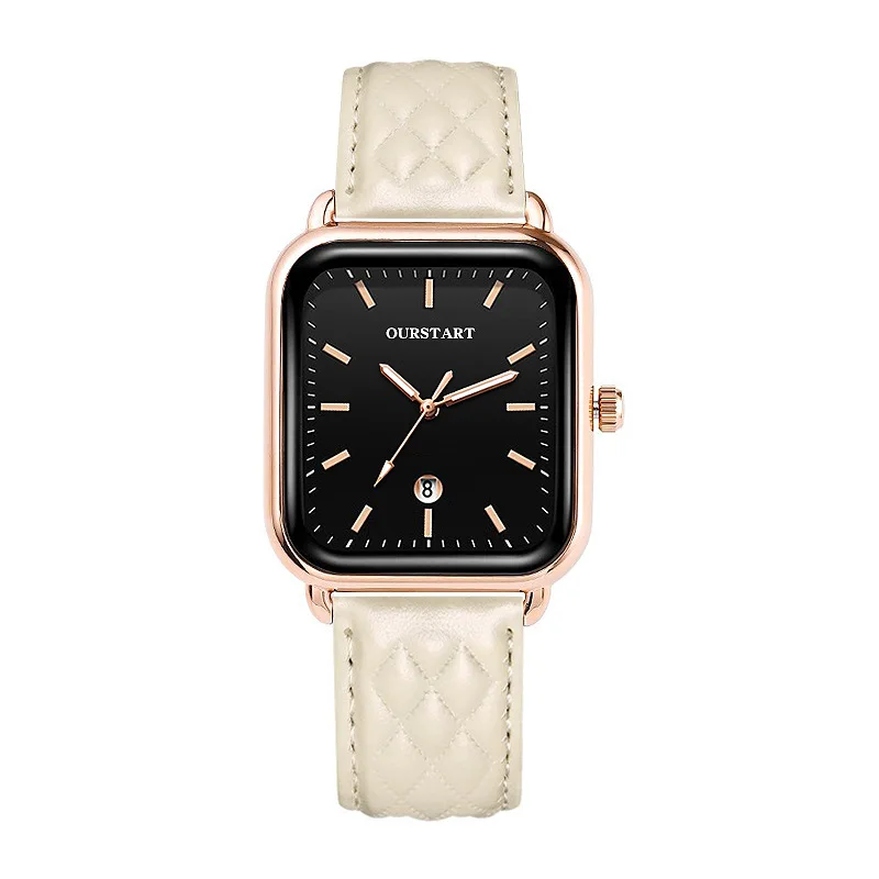 Square Women Quartz Watch Fashion Popular Ladies Watches Diamond Pattern Leather Strap Calendar Female Wristwatch Girl Gifts