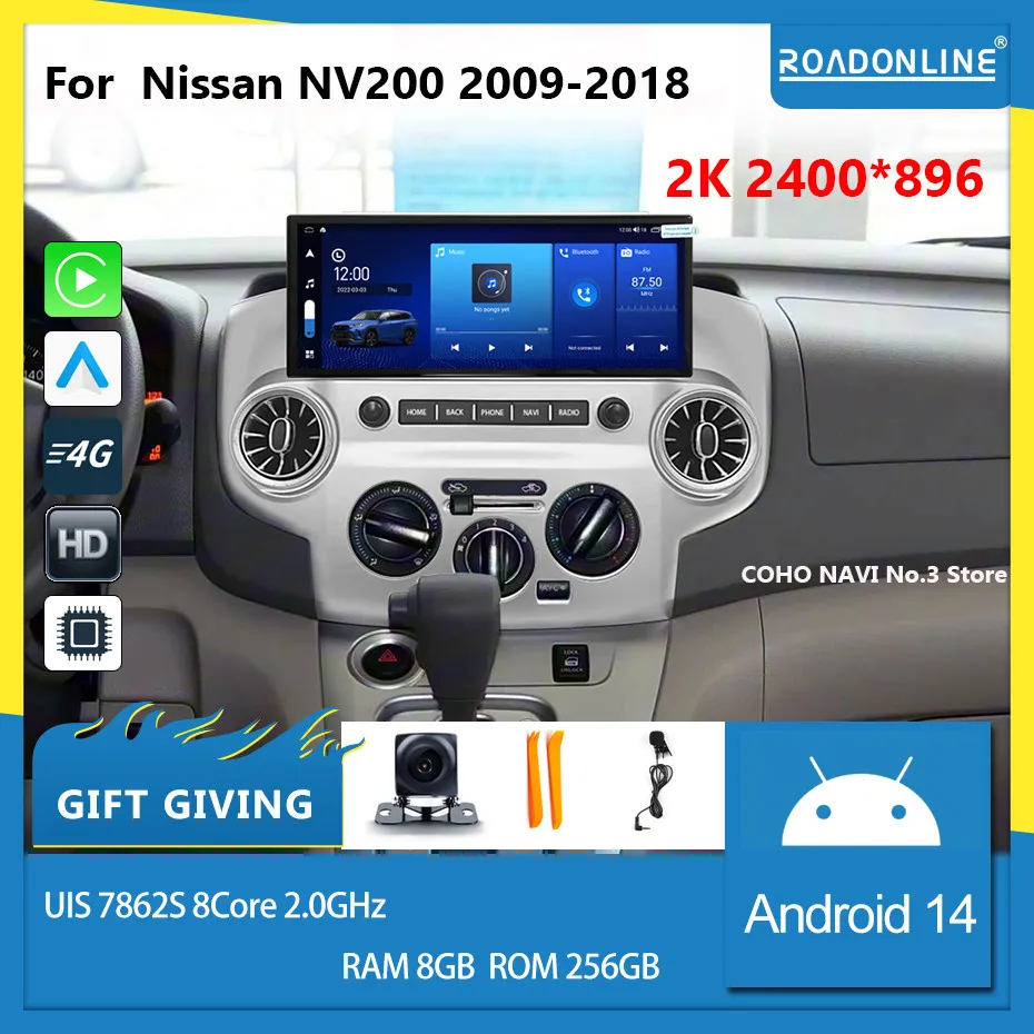 

COHO For Nissan NV200 2009-2018 Android 14 12.3inch 2400*896 2K screen QLED 8Core 8+256G Car Multimedia Player Stereo Radio