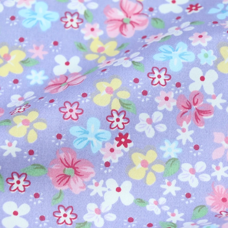 160x50cm Purple Floral Fabric Cotton Twill Fabric Water Point Handwork Cloth Children's Wear Quilt Cover Fabric