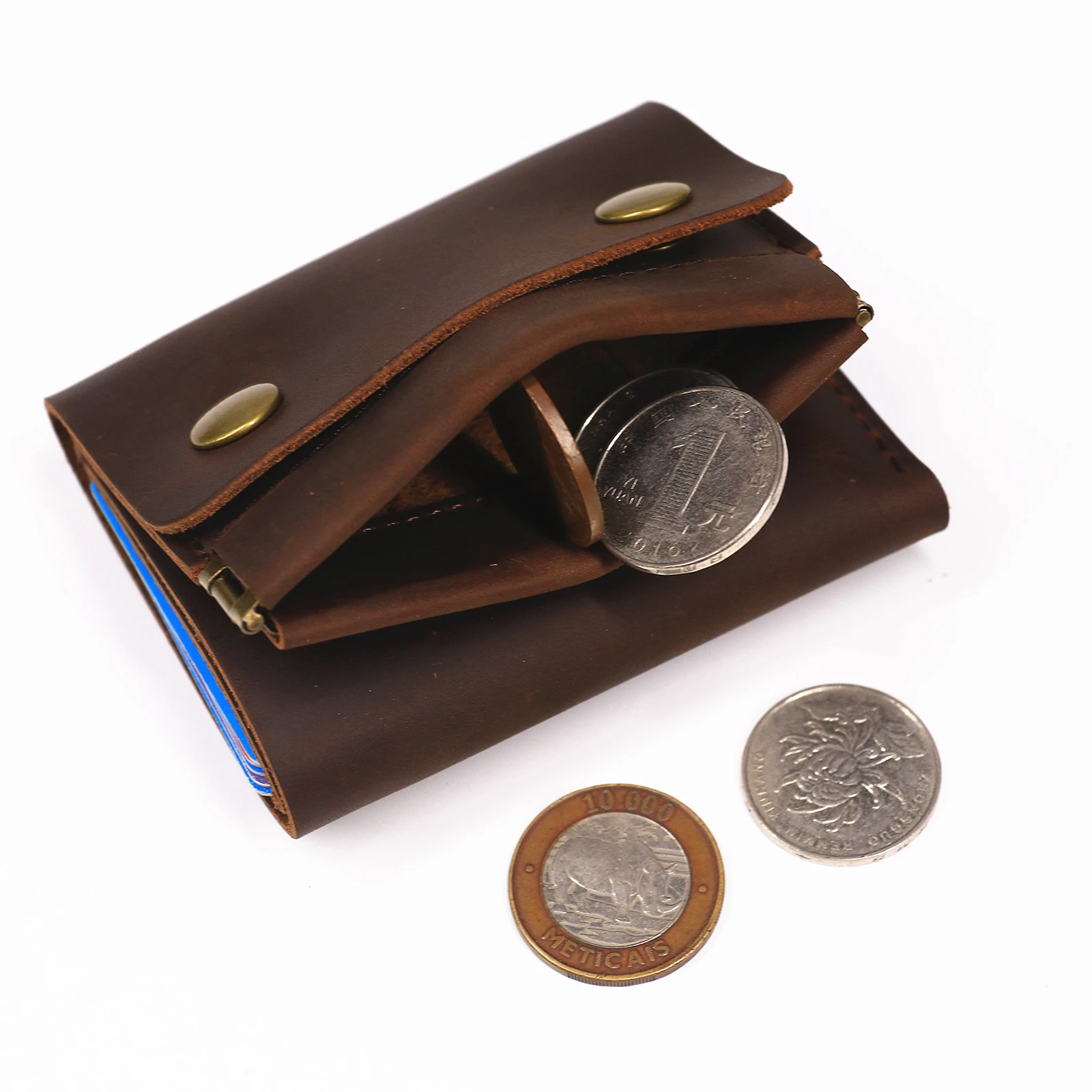 100% Genuine Leather Trfold Wallet For Men Vintage Crazy Horse Cowhide Minimalist Wallet With Squeeze Coin Pocket Card Holder