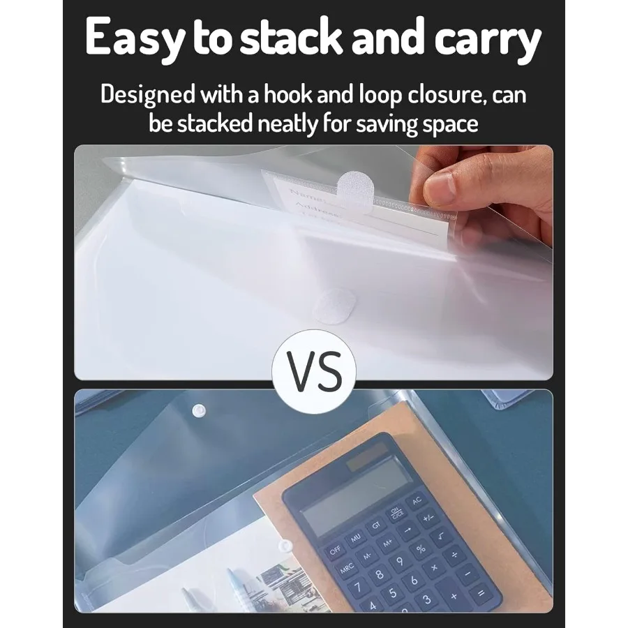 Binder Pocket 10 Pack Super Heavyweight Plastic Folde dengan Penutup Rapat Folde dengan Kantong Pengorganisir Binder Sisi Bukaan