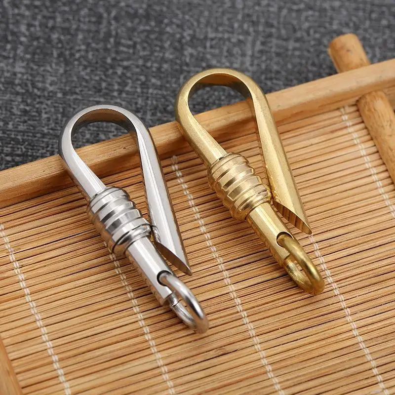 Fine Solid Copper Creative Slide Lock Japanese U Shape Fish Hook Keychain Key Ring Holder DIY Making Supplies