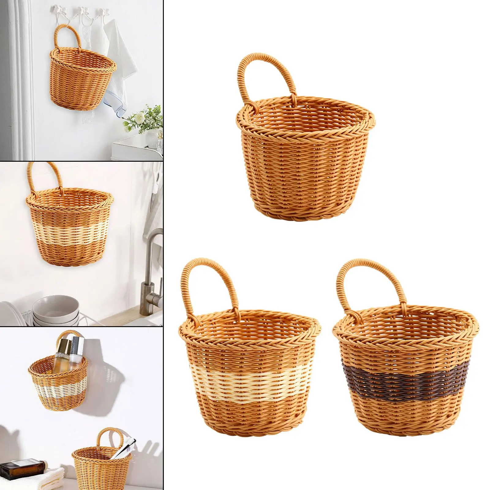 

Imitation Rattan Storage Basket Bathroom Organizer Basket Decor Rustic Practical Kitchen Utensils Holder for Living Room Home