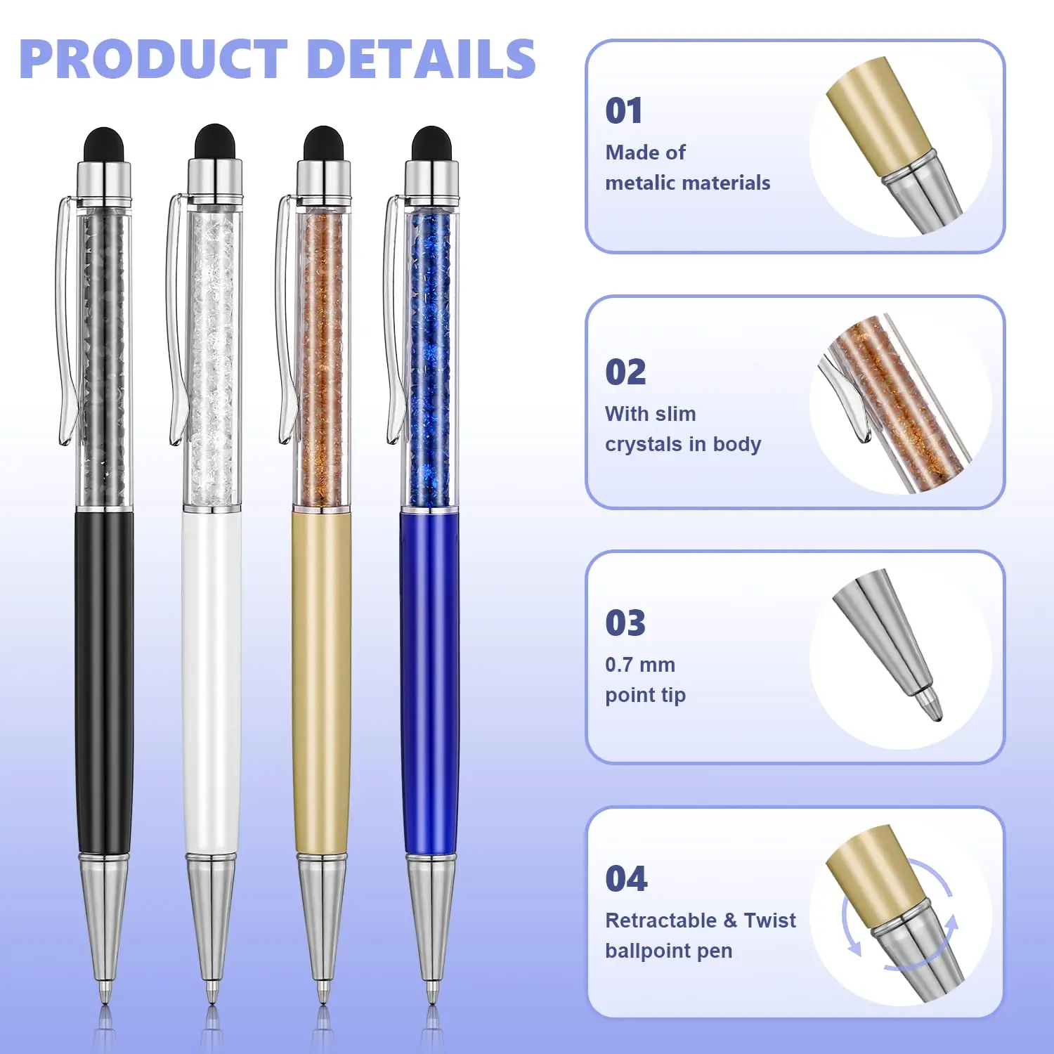 12pcs/lot Crystal Ballpoint Pen Creative Stylus Touch Pen 12 Colors Writing Ballpen Stationery Office School Supplies