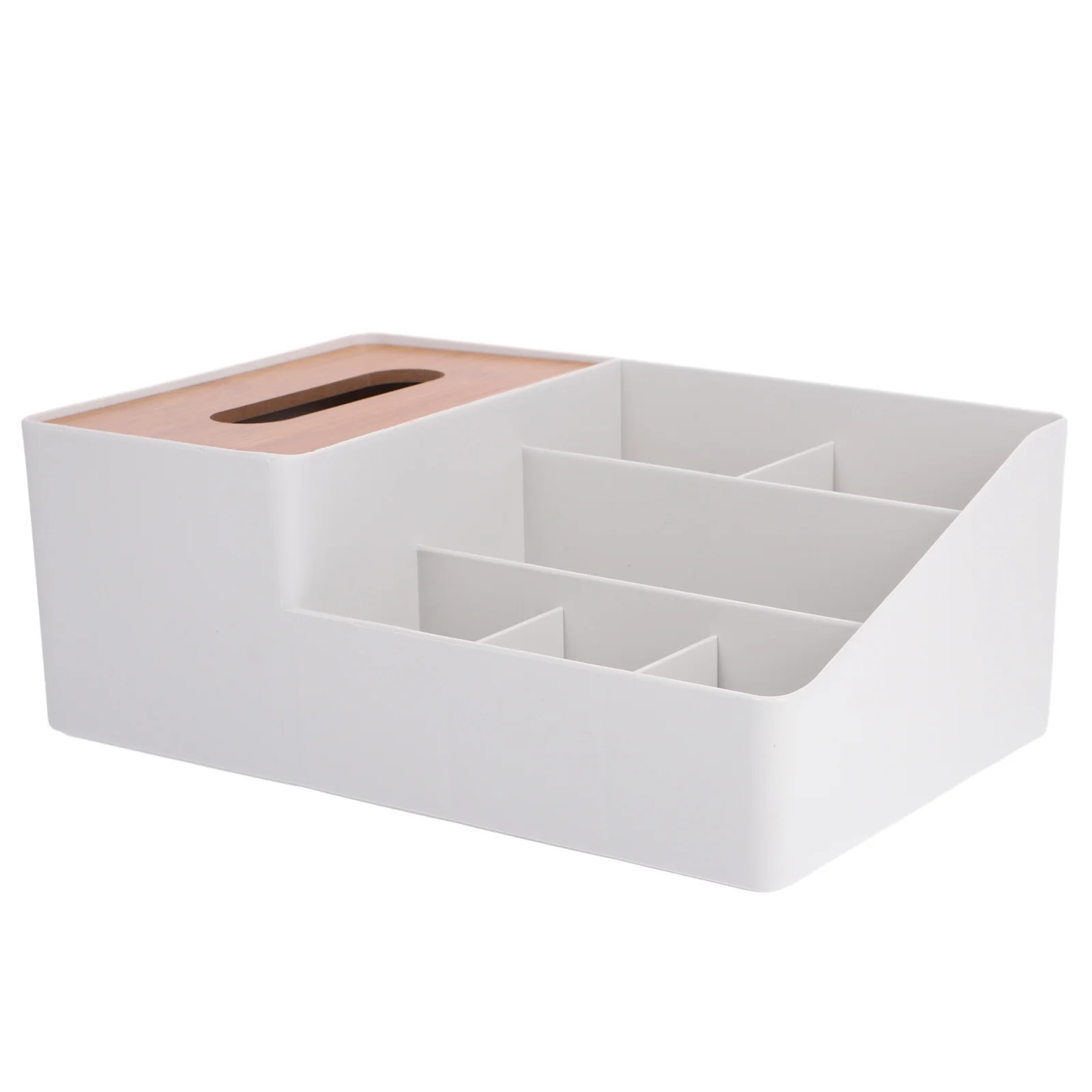 

Bamboo Desktop Organizer Box Compartment Design Multi-Functional Tissue Holder Storage For Remote Controllers Glasses Pens