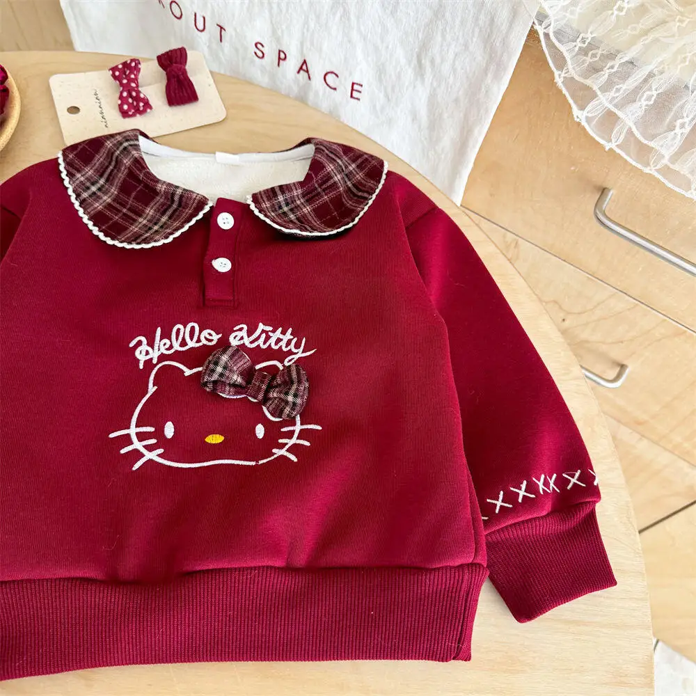 

Sanrio Hello Kitty Girls Spring Autumn Sweatshirt Kids Pullover Warm Hoodie Shirt Long Sleeve Jumper Top Children's Clothing