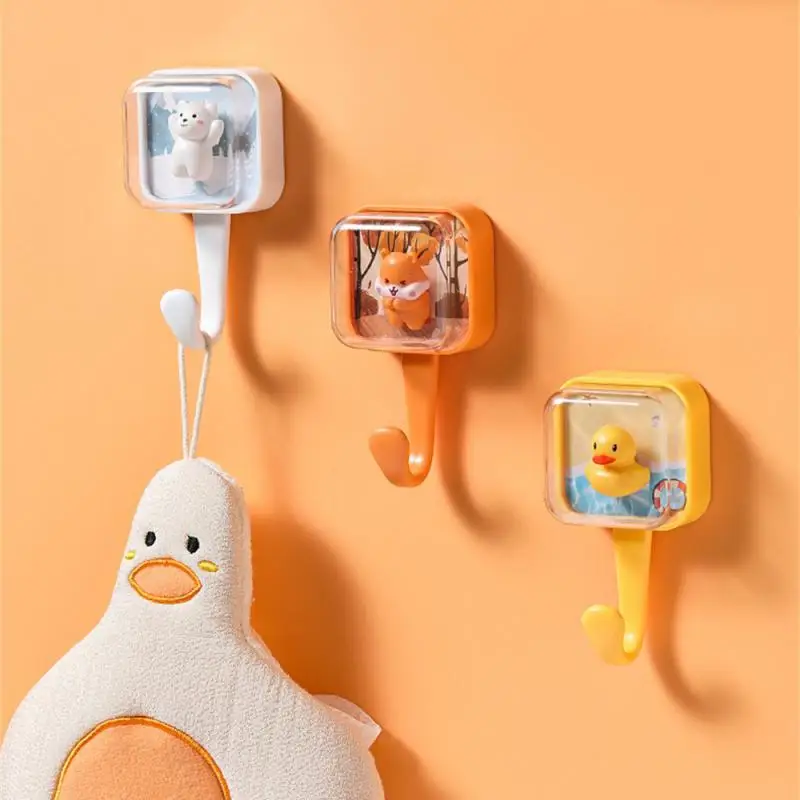 1/2PCS Clothes Hook Funny Animal Designs Convenient Home Hooks Popular Cute Animal Keychain Sticky Hook Leave No Trace Solid